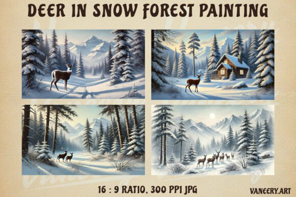 Download Deer in Snow Forest Painting - Forest painting Collection