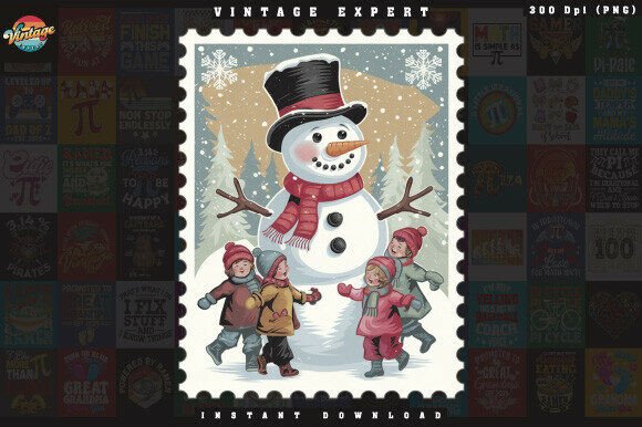 Download Winter Stamp Kids Snowman Christmas PNG - Winter stamp Collection