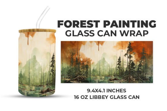 Download Forest Painting Glass Can Wrap - Forest painting Collection